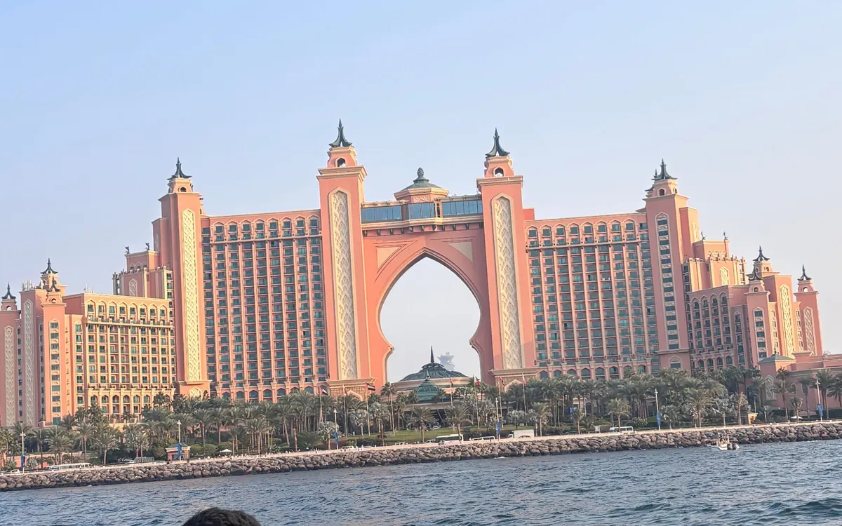 The towers of Dubai Marina seen from a boat in the channel