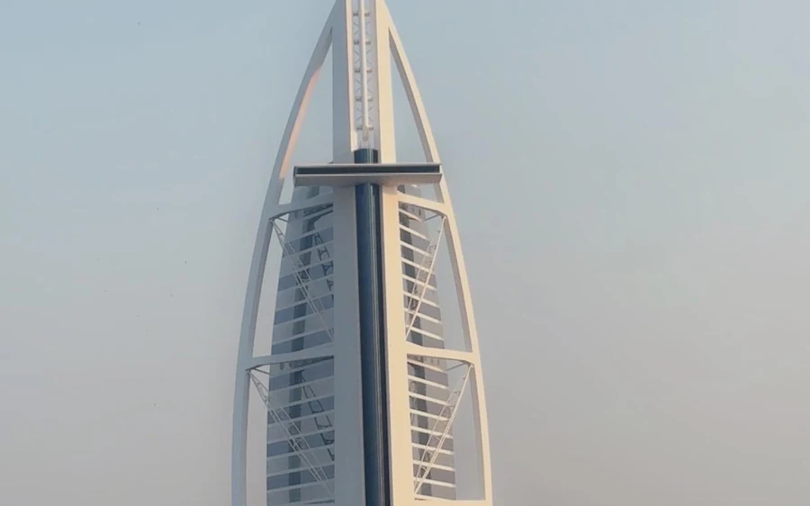 A rigid inflatable boat on the water in Dubai Marina