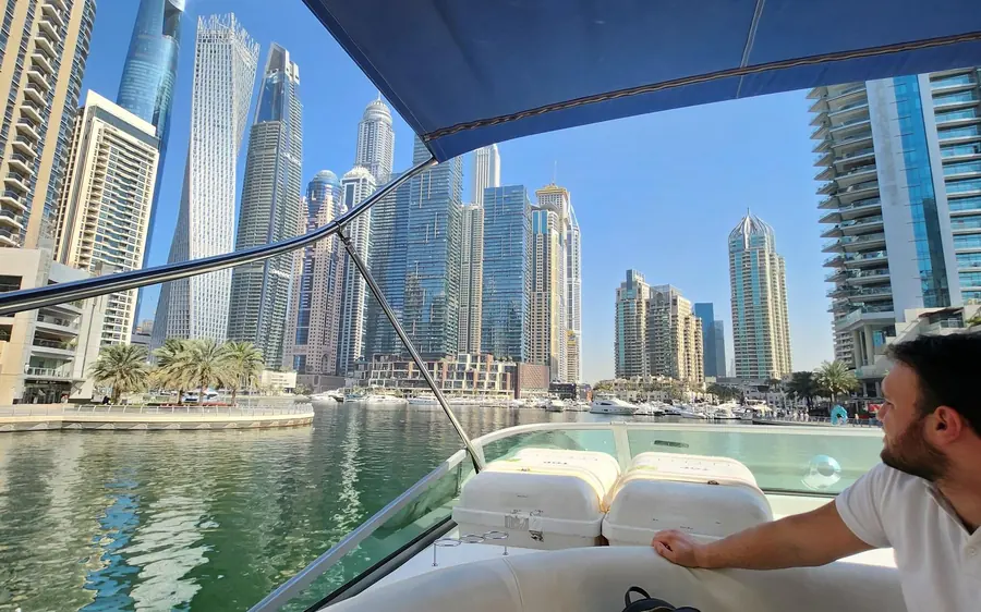 A private luxury yacht leaving Dubai Marina